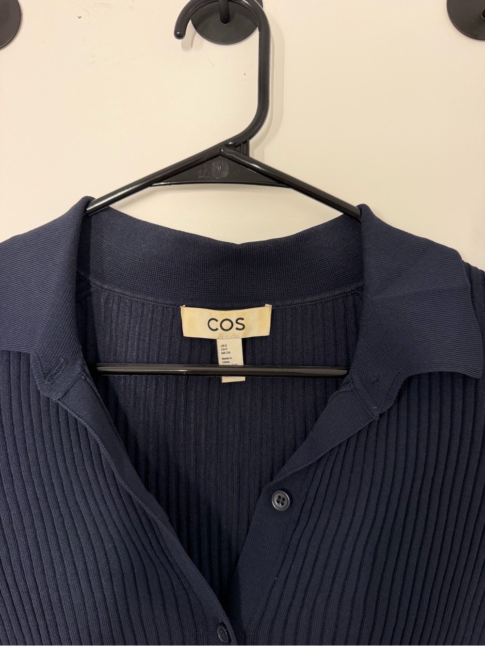 COS Navy Ribbed Collared Button-Front Top - Picture 2 of 3